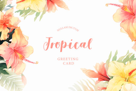 Tropical flowers design template. Hand drawn vector watercolor illustration.のイラスト素材