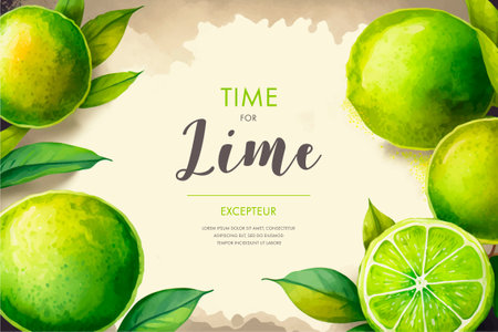 Citrus background with lime and green leaves. vector illustration.のイラスト素材
