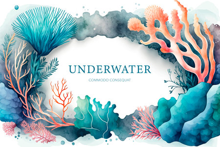 Underwater world background with corals and algae. vector illustration.の写真素材