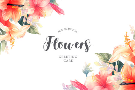 Hand drawn watercolor hibiscus flowers frame. vector illustrationのイラスト素材