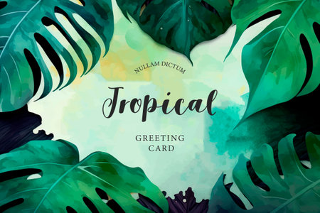 Tropical background with monstera leaves and watercolor stains. vector illustrationのイラスト素材