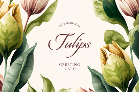 Tulip card template. hand drawn vector illustration. Floral design elements.のイラスト素材
