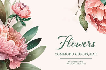 Beautiful floral background with peony flowers and leaves. vector illustration.のイラスト素材