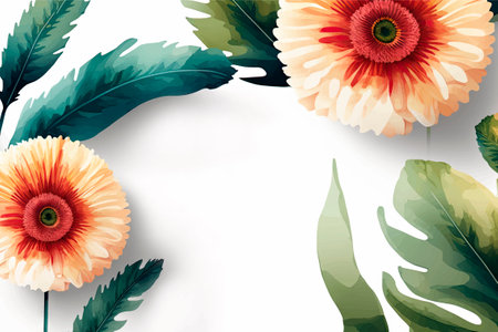 Vector floral background with gerbera flowers, leaves and tropical plants.の写真素材