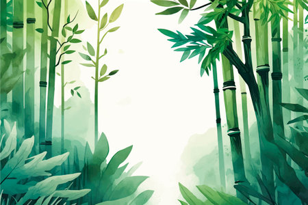 Bamboo forest background. Watercolor hand drawn illustration for your designのイラスト素材