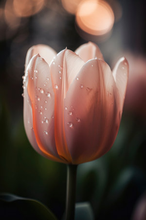 Beautiful tulip flowers with dew drops on petals.の素材