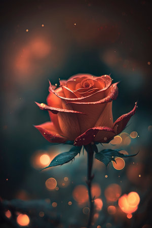 Beautiful red rose on bokeh background, retro tonedの素材