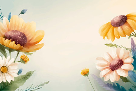 Summer background with flowers. Hand drawn vector illustration in watercolor style.のイラスト素材