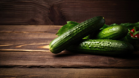 Fresh cucumbers on a wooden background. selective focus. toned.の素材