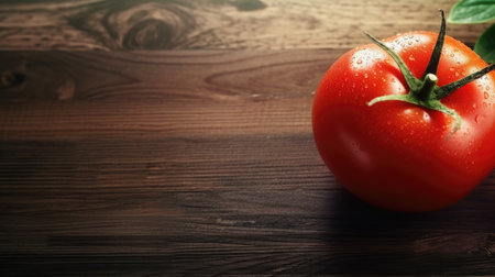 Fresh tomato on wooden background with copyspace for your text.の素材