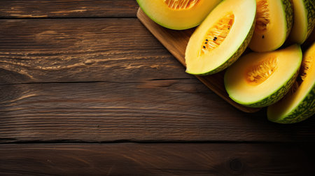 Melon on wooden background. Fresh melon on wooden background.の素材