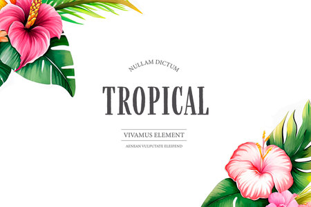 Tropical background with exotic flowers and palm leaves. vector illustrationのイラスト素材