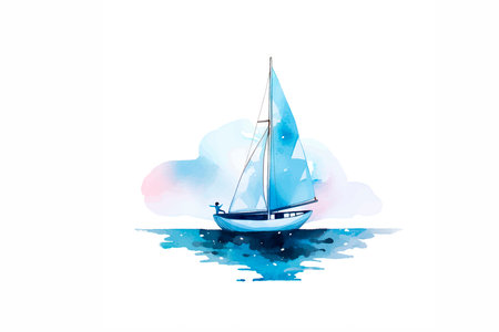 watercolor sailboat on the sea. hand drawn vector illustration.のイラスト素材