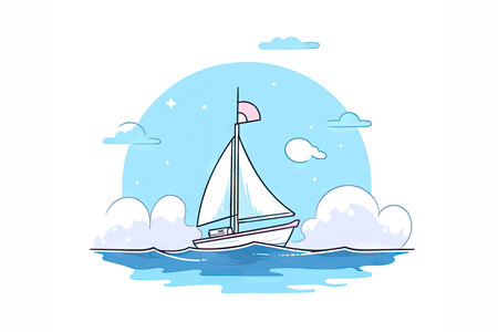 Sailing boat in the sea. Vector illustration in flat style.のイラスト素材