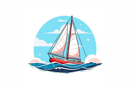 Sailing boat in the sea. Vector illustration in flat style.のイラスト素材
