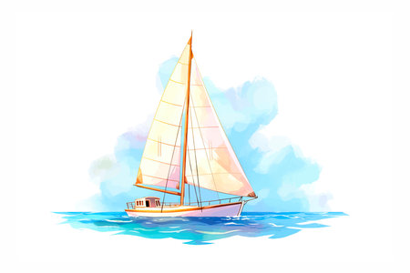 Sailing boat on watercolor background. hand drawn vector illustration.のイラスト素材