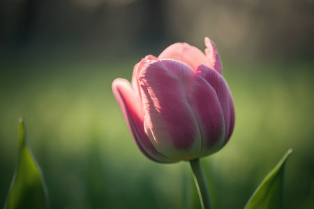 Pink tulip in the garden on a background of green grass.の素材