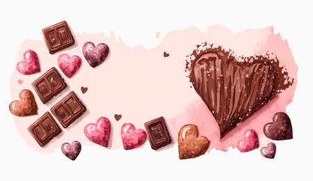 Valentine's day background with chocolate hearts and sweets. vector illustration.の写真素材