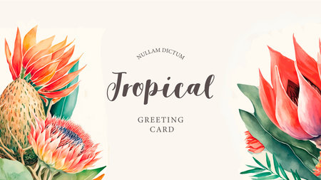 Banner with protea flowers and leaves. Vector watercolor illustration.の写真素材