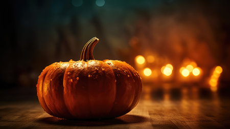 Halloween pumpkins with candles on background. selective focus.の素材