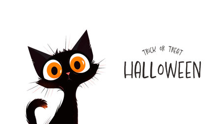 Happy Halloween. Cute cartoon black cat with eyes. vector illustration.のイラスト素材