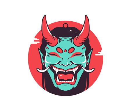 Devil face vector logo design template. Vector illustration of devil's head.のイラスト素材
