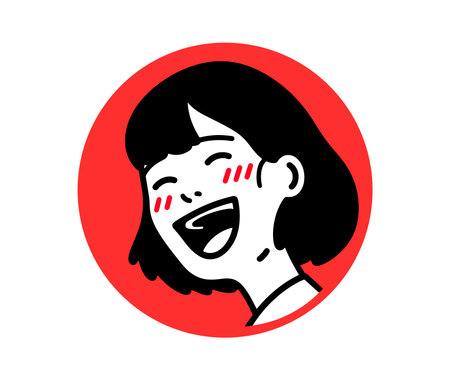 Vector hand drawn illustration of a young woman screaming in a red circle.のイラスト素材