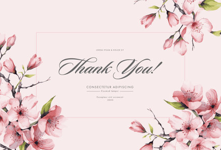 Wedding invitation card with sakura flowers. vector illustration.のイラスト素材
