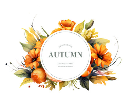 Beautiful watercolor autumn wreath. hand drawn vector illustration.のイラスト素材