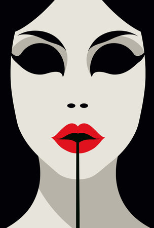 Fashion illustration of a beautiful woman with red lips. Vector illustration.のイラスト素材