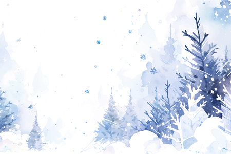 Winter background with snowflakes and fir trees. Watercolor illustration.のイラスト素材