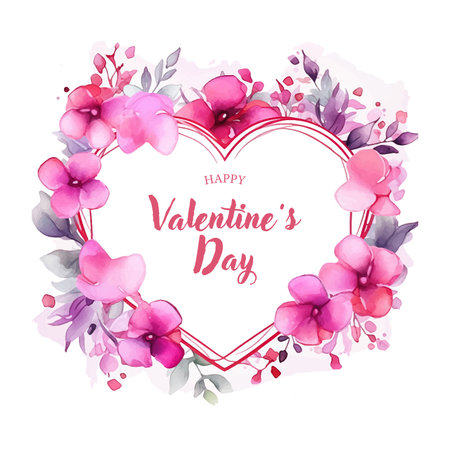 Valentine's day greeting card with watercolor flowers. Vector illustration.のイラスト素材