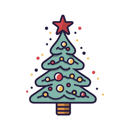 Christmas tree flat color line icon. Vector illustration of Christmas tree.のイラスト素材
