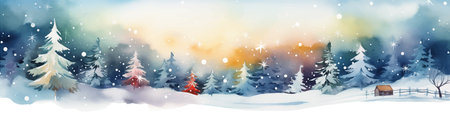 Winter landscape with snowflakes and fir trees. Christmas background.のイラスト素材