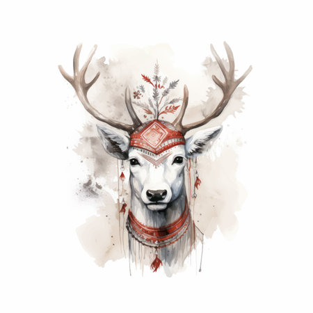 Watercolor portrait of a reindeer with antlers on white backgroundのイラスト素材