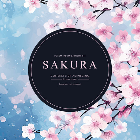 Cherry blossom frame on watercolor background. Vector illustration.のイラスト素材