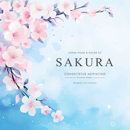 Vector watercolor cherry blossom background. Template for wedding invitation, save the date card.のイラスト素材