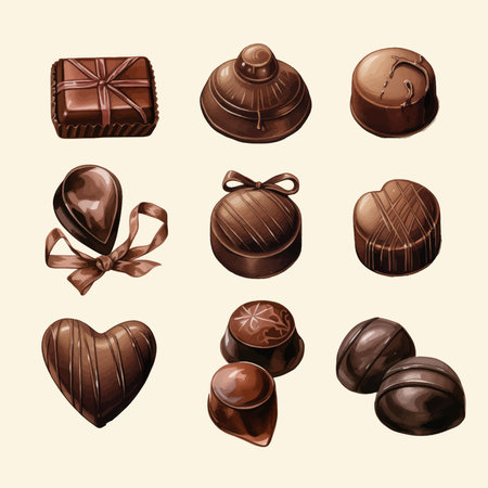 Chocolate candies collection. Hand drawn vector illustration of chocolate candies.のイラスト素材