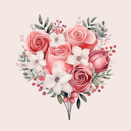 Heart shape with flowers and leaves. Vector illustration for Valentine's Dayのイラスト素材