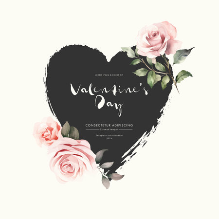 Valentine's day greeting card with watercolor roses. Vector illustration.のイラスト素材