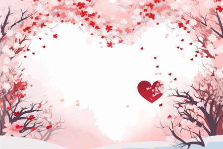 valentine's day background with cherry blossom tree and heartのイラスト素材