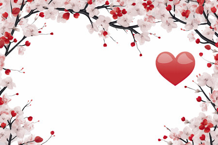 Valentine's day background with cherry blossoms and red heartのイラスト素材