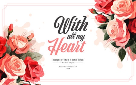 Wedding invitation with bouquet of roses. Vector illustration.のイラスト素材