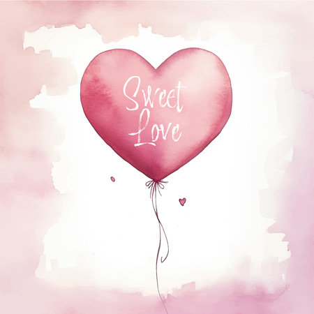 Valentine's day greeting card with watercolor heart shaped balloonのイラスト素材