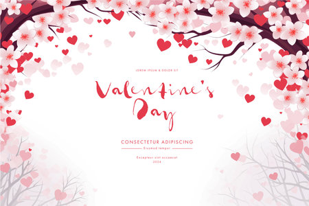 Valentine's day background with cherry blossom. Vector illustration.のイラスト素材