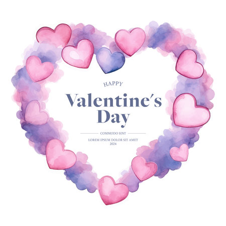 Valentines day greeting card with watercolor hearts. Vector illustration.のイラスト素材