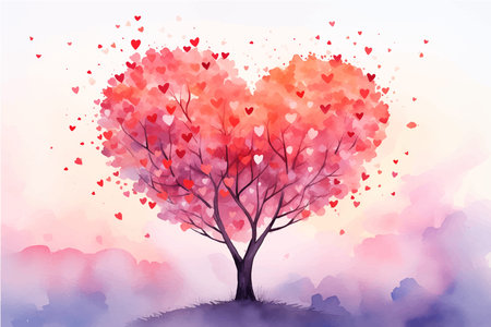 Valentine's day background with heart tree. Vector illustration.のイラスト素材