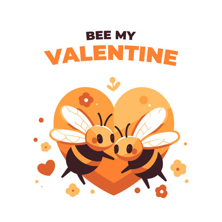 Valentine's day greeting card with cute cartoon bees. Vector illustration.のイラスト素材