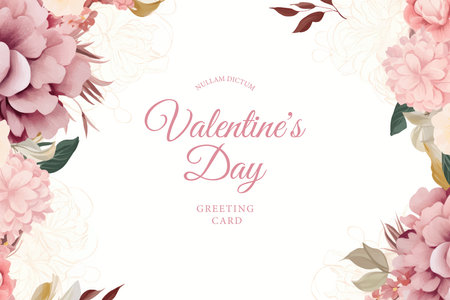 Valentine's day greeting card template with flowers. Vector illustration.のイラスト素材