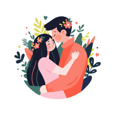 Couple in love hugging and kissing. Vector illustration in flat styleのイラスト素材